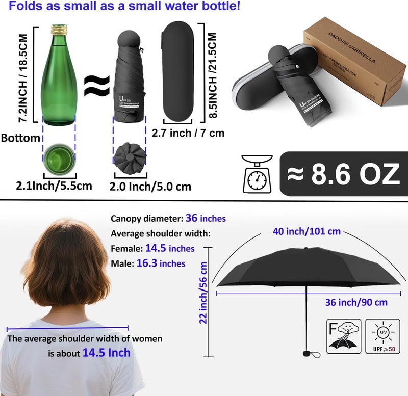 BAODINI Travel Essentials Mini Umbrella for Purse With Case Small Compact UV Sun Protection Lightweight Tiny Pocket Manual Open Close Umbrella for Women Kids and Men Fits Purse Backpack - Image 4